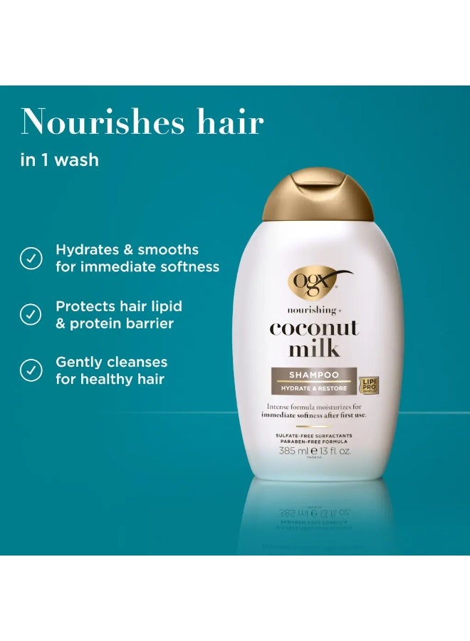 Ogx Nourishing+ Coconut Milk Shampoo, Nourishing lend Moisturizers For Hydration and Softness , 385ml - Image 5
